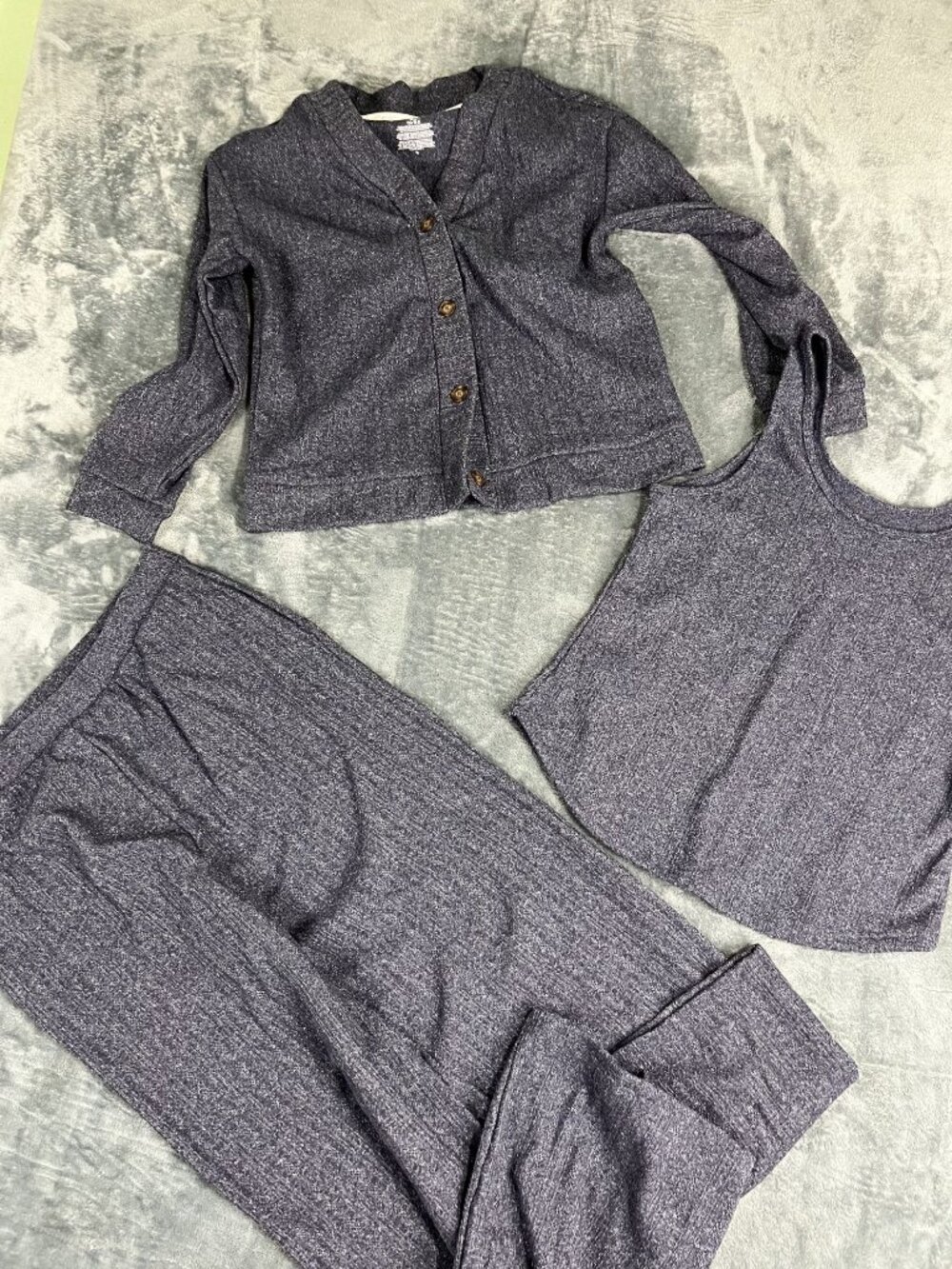 Live 2 Lounge Womens Gray 3-Piece Cardigan Tank & Pants Lounge Set M
